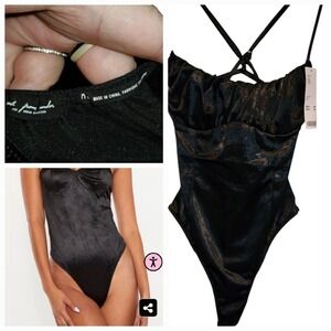 New Urban Outfitters Sexy Silky Satin Black Bodysuit Size Med‎ Party Burlesque